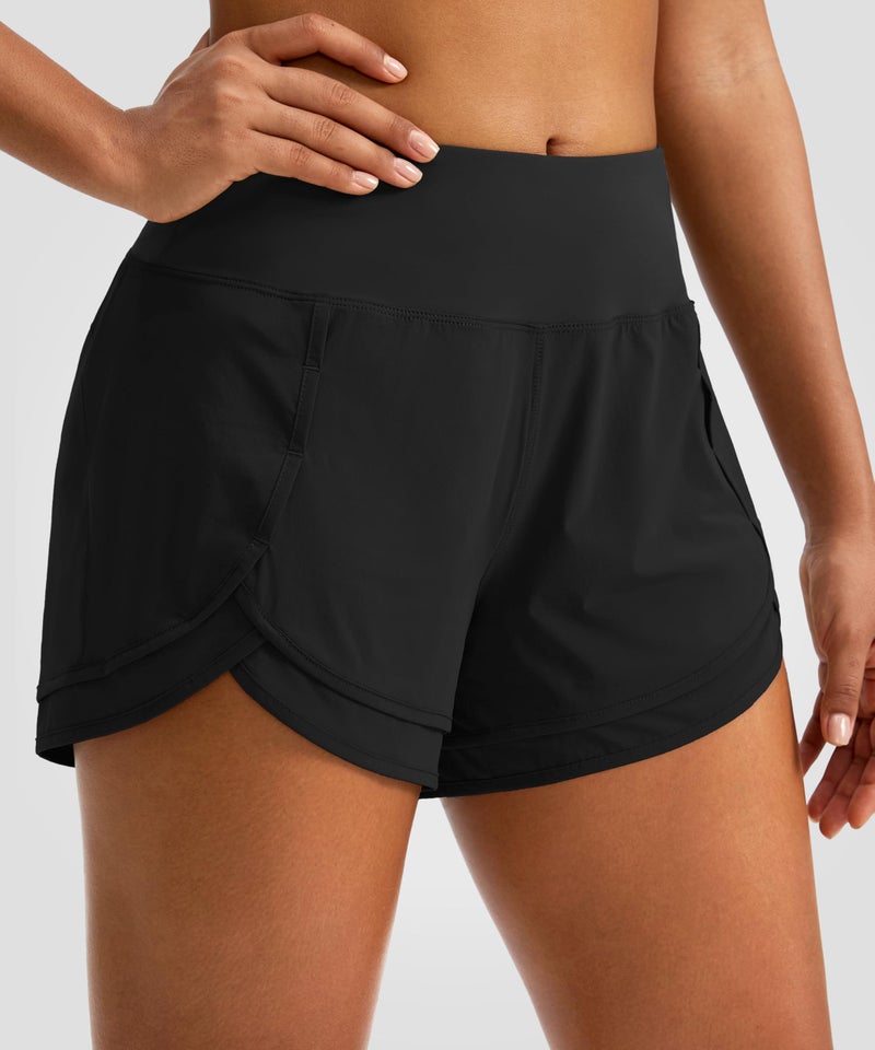 Soothfeel Women's Running Shorts High Waisted Quick-Dry 3 Inch Gym Workout Athletic Shorts for Women with Zipper Pocket(Black, XL) - Image 2